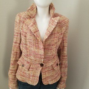 Bebe pink beige fringe tweed women casual blazer/jacket Size 4